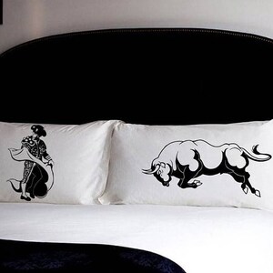 Spanish Bullfight Cotton Pillow Cases | Matador vs Bull Pillow Fighting Queen Size Cover Set | Running with the Bulls House Decor bedding