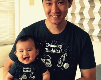 Drinking Buddies Dad Son Matching Tee Shirts Daddy and Me Outfits Father Son Daughter t-shirts Fathers Day Baby Shower Gift
