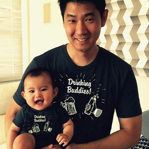 Drinking Buddies Dad Son Matching Tee Shirts Daddy and Me Outfits Father Son Daughter t-shirts Fathers Day Baby Shower Gift