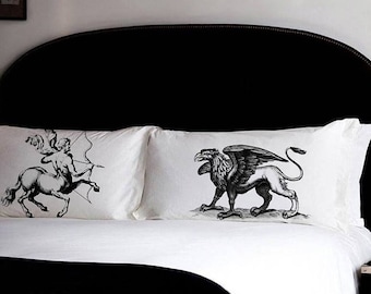 CENTAUR vs GRIFFIN pillowcase set monster pillowcases pillow fight boys room gift greek mythology monsters giants creatures room decor