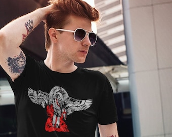 St Michael shirt, Serviam Saint Michael the Archangel Battle Cry, Catholic Mens Tee Shirt, Gift For Him, men's shirt, RCIA gift, unique art