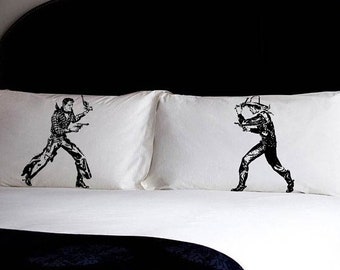 Wild West Showdown pillow case set pillow fighting pillowcases western cowboy duel wild west decor western bedding cowboy bedding