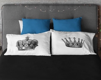 King & Queen Pillow Covers, Wedding Gift, His and Hers Pillow Cases, Crown Pillowcase Set, his and hers, anniversary bridal shower Gift