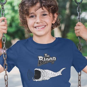 The Bloop shirt, BLOOP, boys t-shirt, child tshirt, gaming gift toy Gamer, sound noise SCP-169, El Gran Maja, great white shark fan, monster