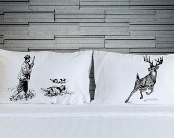 Hunting Cotton Pillowcase Set, Hunter vs Deer Pillow Case Set