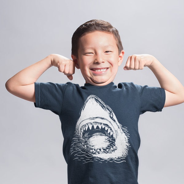 Great White Shark shirt, Hand Screen Printed Shark Tshirt, Short Sleeved Boys Girls Child Graphic Tee t-shark shirt, 12 18 2T 3T 4T s m l xl