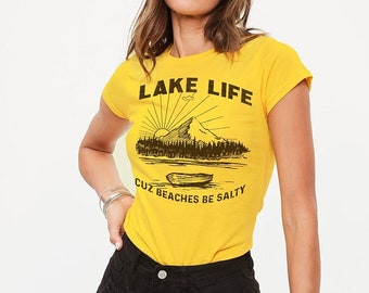 Lake Life Shirt Women Lake Graphic T Shirts Summer Vacation Beach Tshirt Casual Short Sleeve Tee Tops Yellow