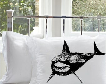 Black Great White Shark Pillowcase | Nautical Pillowcase | Shark Pillowcase | Nautical Decor | Coastal Decor | Beach Decor | jaws shark