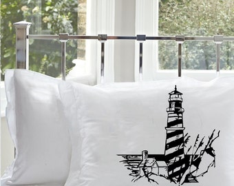 Black Stripe Nautical Lighthouse Pillowcase | Cotton Pillowcase | Nautical Decor | Coastal Decor | Beach Decor | Light House | Bedding