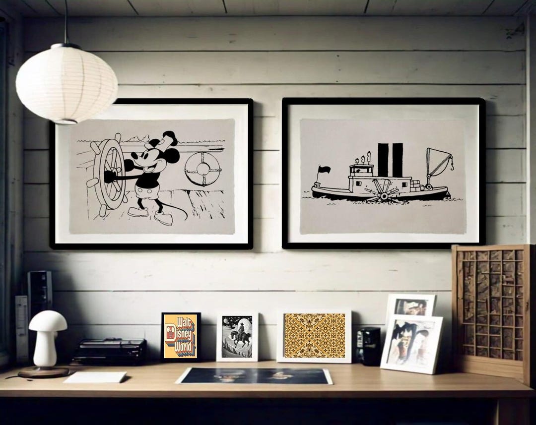 steamboat willie mickey mouse wall art prints for... Mickey Mouse - Steamboat Willie - Mickey Mouse Poster Vintage Canvas ...