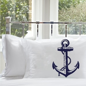Ships Anchor Pillowcase | Nautical Decor | Coastal Decor | Nautical Bedding | Queen Size Cotton Pillow Cover or Cotton Poly King Size Case