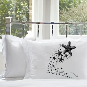 Shooting Starfish Pillow Cover Queen Size Cotton Pillowcase Coastal bedding Nautical decor Ocean Beach Star Fish Pillow Case
