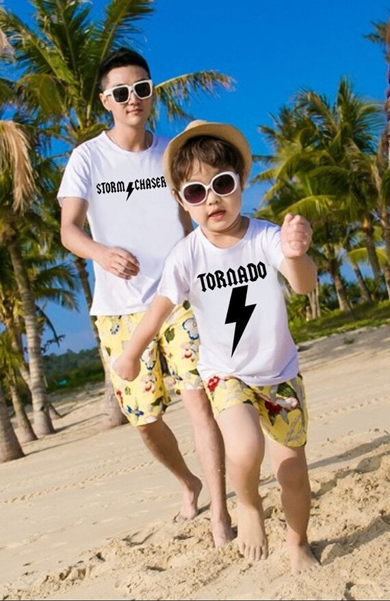 2 Shirts Funny Tornado Storm Chaser Men Father Son Mommy And Me Set Rock Star Acdc Tshirt Child Dad Thor Boy Son Baby Girl Free Shipping - 