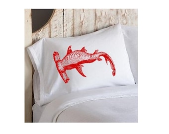 Red Hammerhead Shark Pillowcase | Hammerhead Shark | Shark Decor | Nautical Pillowcase | coastal decor | nautical decor | shark bedding