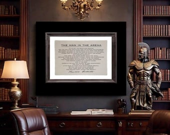 The Man in the Arena, Theodore Roosevelt Quote, canvas art poster print, vintage wall hang, room decor home gift for, Man In The Arena Quote