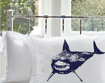Great White Shark Cotton Pillowcase | Shark Decor | jaws | Nautical Decor | Coastal Decor | Beach Decor | shark bedding |