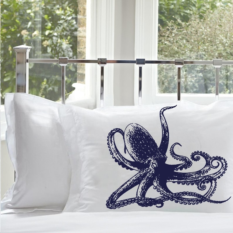 Navy Blue Octopus Pillowcase Octopus Bedding Nautical Etsy