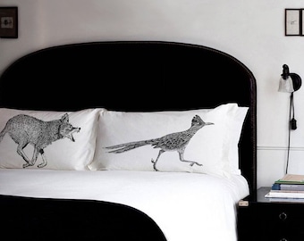 Roadrunner and Coyote Pillow Covers Southwest Decor Queen Size Cotton Pillowcases South West bedding tunes fight road runner funny bedroom