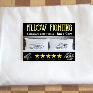 Race Car pillowcase set, racecar Pillow fighting pillowcases, covers Pillow for Boys, matching, car chase cup, auto racing, drivers, fan art image 2