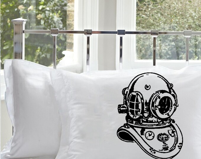 One Sale Deep Sea Diver Helmet Pillow Case NEW Black Nautical Etsy