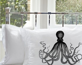 Black Deep Sea Octopus Pillowcase | Kraken | Nautical Decor | Coastal Decor | octopus bedding | beach decor | Octopus | Sea Creature bedding