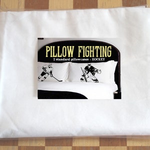 2 PILLOW fighting HOCKEY pillowcases fight air box ice field vintage sport retro UNIQUE Gift Black White room decor Standard pillow case New image 2