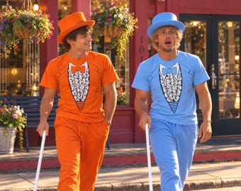 Funny Halloween Costume Shirts for Men, 2 Tuxedo Shirts, Orange & Blue Best Friend Costume, Prom Shirts, Bachelor Party, Duo Costume T-Shirt