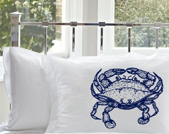 Navy Blue Crab Pillowcase | Blue Crab | Nautical Decor | Nautical Bedding | Coastal Decor | Fisherman decor crabber bedding pillow case