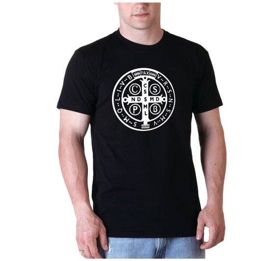 St. Benedict Medal T-Shirt Catholic Saint Cross Prayer Tee St. Benedict Medal T-Shirt Catholic Saint Cross Prayer Tee