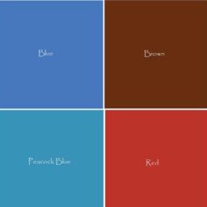 May include: A color chart with eight different colors: black, blue, brown, green, navy blue, peacock blue, red, and purple.