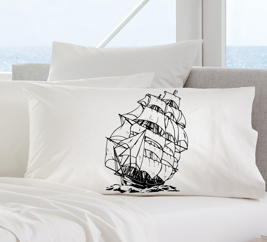 Nautical Bedding Pillowcase Sail Boat Clipper flag Ship in | Etsy