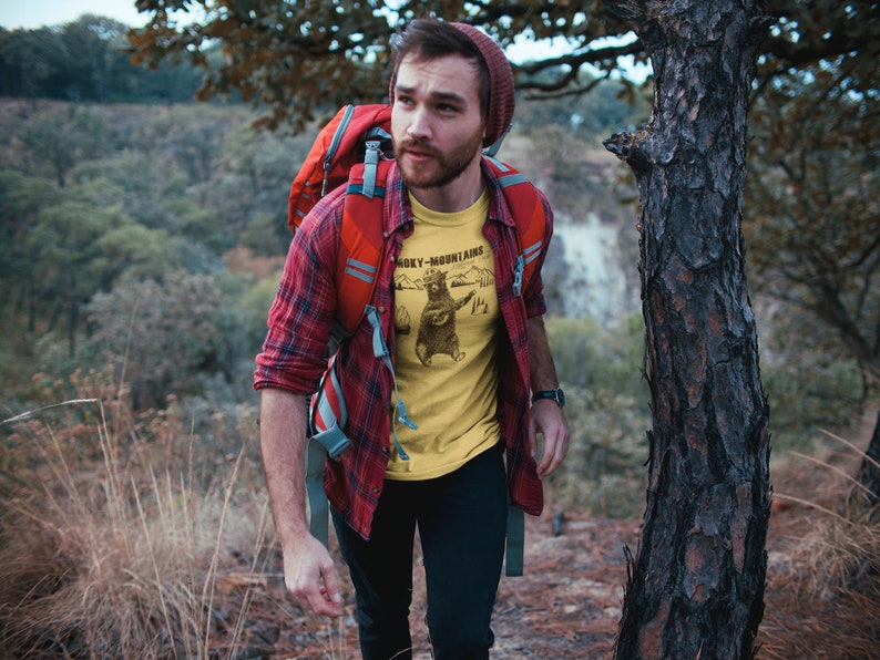 The Great Smoky Mountains National Park Mens T Shirt Smokey the bear vintage Grizzly Bear nature Hiking camping Funny CampingScreen Printed image 6