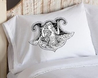 Mermaid pillowcase, nautical decor, nautical pillowcase, beautiful sea maiden beach the ocean room sheets pin up pillow cover pillow case