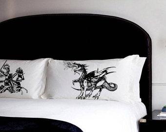 Knight vs Fire Breathing Dragon Pillow Case Pillow fight Set pillowcases boys room decor boys bedding kingdom