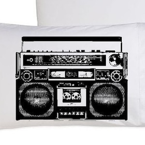 80s Decor Boombox Pillow Cover Cotton Pillowcase 1980&#39;s Retro Radio bedding funny pillow cover boom box gift ideas christmas birthday house