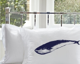 Navy Blue Whale Pillow Cover | Queen Size Pillowcase | Coastal Decor | Beach Decor | Nautical Decor | Coastal Decor | Cotton Pillowcase.