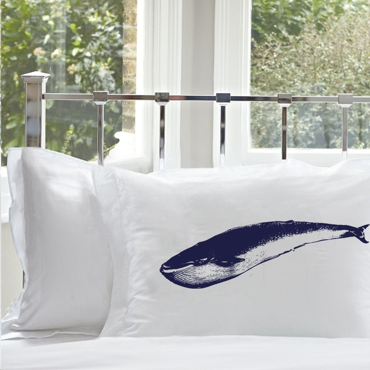Navy Blue Whale Pillowcase Nautical Pillowcase Coastal Etsy