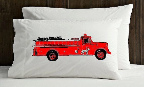 Red Fire Engine Firetruck Pillowcase With A Dalmatian Dog Etsy