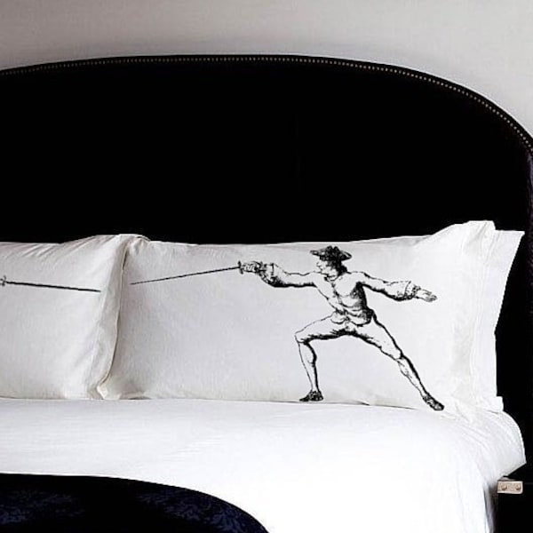 Fencing pillowcases, sword fight pillowcase set, 2 PILLOW FIGHTING sport retro UNIQUE Gift Black room decor old Standard pillow case New