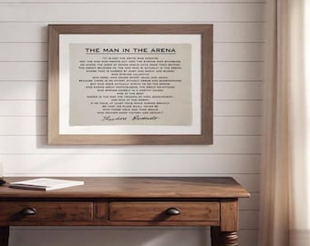 The Man In The Arena Sign, Office Decor, Theodore Roosevelt Quote, Office Wall Art, Man in the Arena, Inspirational Quote, Print, Home Decor