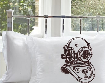 Diving Helmet Coastal Decor Pillow Covers Cotton Pillowcases Housewarming Gift Beach Decor Cotton Pillow Cover Queen Size Nautical