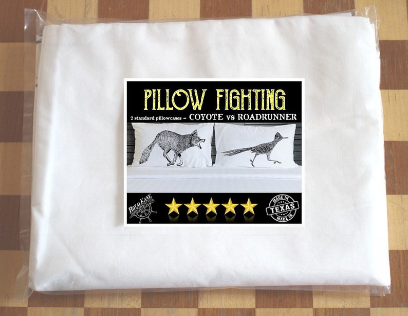 Wildlife ROADRUNNER vs. COYOTE Pillow fight pillowcases, New Mexico Wildlife, Desert Animal, Southwest Design, Albuquerque, Southwest decor image 3