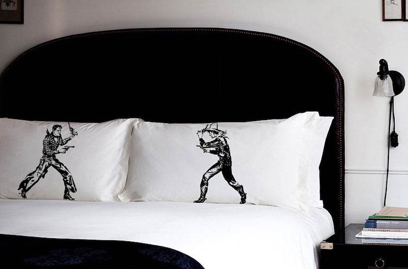 Wild West Showdown pillow case set pillow fighting pillowcases western cowboy duel wild west decor western bedding cowboy bedding