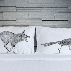 Wildlife ROADRUNNER vs. COYOTE Pillow fight pillowcases, New Mexico Wildlife, Desert Animal, Southwest Design, Albuquerque, Southwest decor image 1