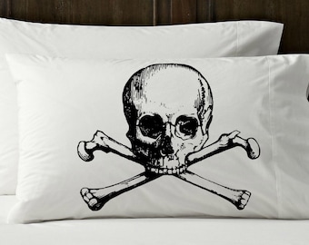 Black Skull and Crossbones pillowcase pirate pillow case NAUTICAL decor Ship's theme cross bones danger steam punk rockabilly pillow Coastal