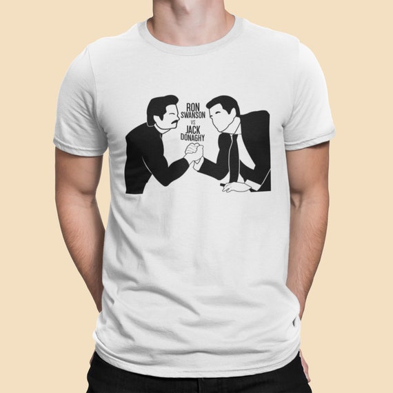 Funny Shirt Ron Swanson Jack Donaghy, tshirt, 30 Rock, Parks and Rec,  Pop Culture, Funny, Crossover, manly, arm wrestle, versus