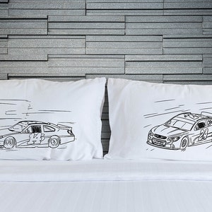 Race Car pillowcase set, racecar Pillow fighting pillowcases, covers Pillow for Boys, matching, car chase cup, auto racing, drivers, fan art image 1