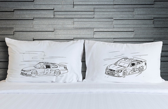 Race Car pillowcase set, racecar Pillow fighting pillowcases, covers Pillow for Boys, matching, car chase cup, auto racing, drivers, fan art