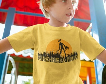 Siren Head Field kids tshirt, SCP Shirt, Sirenhead Sunset Shirt Cotton Short Sleeve Tee Shirt Boys tshirt clothing