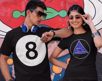 2 camisetas: divertidas camisetas de disfraces de Halloween para parejas, camiseta de billar de 8 bolas, camiseta mágica, camiseta de hombre, camiseta de disfraz de mujer, a juego NUEVA, negra